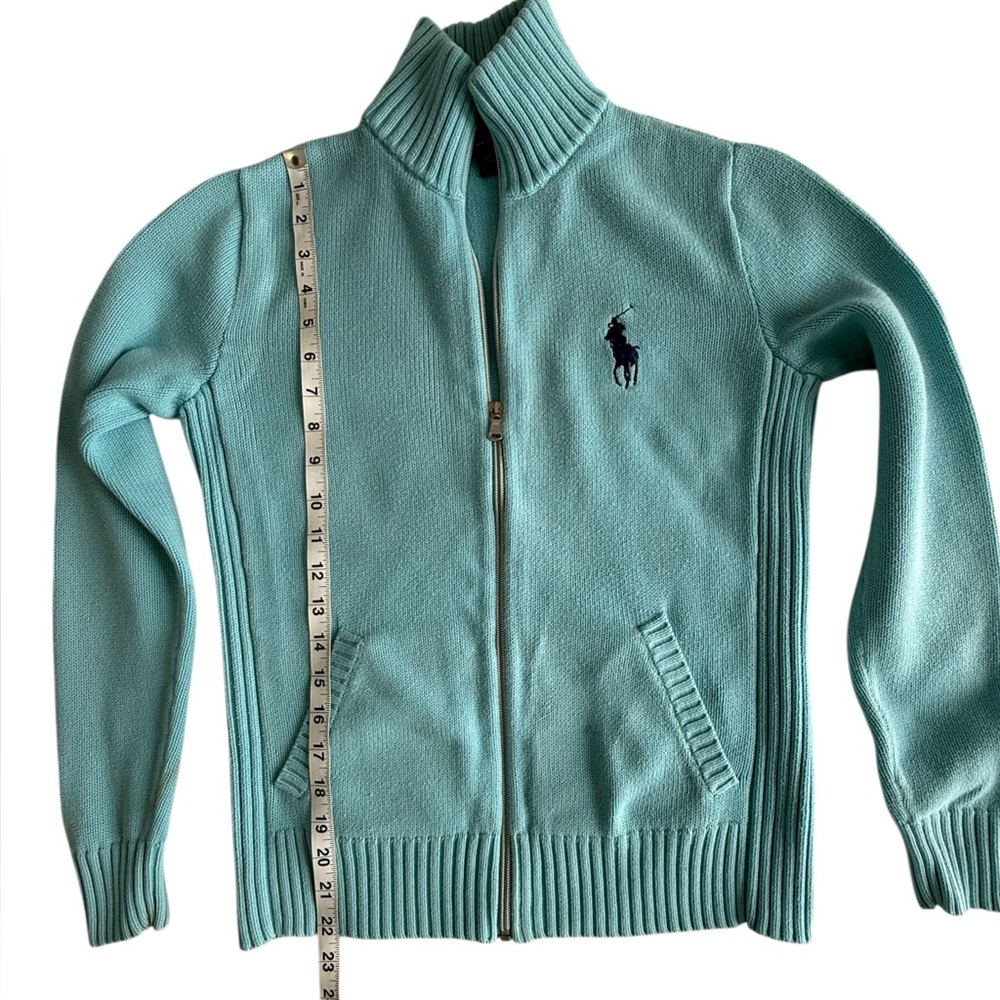 Polo Ralph Lauren Golf W’s Full Zip Sweater Small Aqua sky blue Jacket cotton - Picture 12 of 14